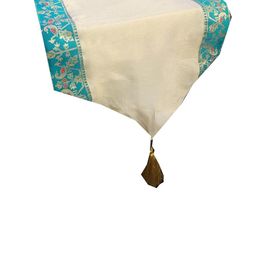 Pink Parrot Printed Jacquard Silk Table Runner-image-3
