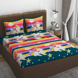 VOMZER Multicoloured Cartoon Characters 210 TC King Bedsheet with 2 Pillow Covers-image-15