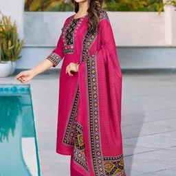 MOJILAA Ethnic Motifs Yoke Design Straight Kurta With Trousers & Dupatta image 4