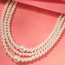 ORANGENYSHA Rhodium Plated Pearls Beaded Layered Statement Necklace-picture-47