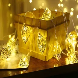 KAVYARA Gold Toned Leaf Shape Metal String Lights-15
