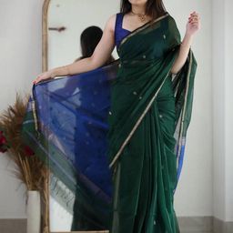 CaniBani Blue Silk Blend Banarasi Sarees-image-97