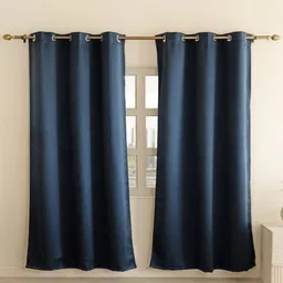 THE LINEN COMPANY Navy Blue Set of 2 Black Out Long Door Curtain-image-78
