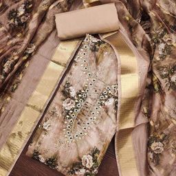 SHADOW & SAINING Floral Beads and Stones Banarasi Cotton Silk Semi-Stitched Dress Material-image-95