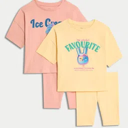 Marks & Spencer Pack Of 2 Girls TypographyPrinted Night suit-picture-41