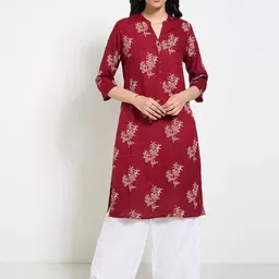 RANGMANCH BY PANTALOONS Floral Printed Mandarin Collar Straight Kurta-picture-33