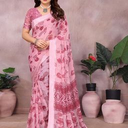 Moda Rapido Floral Printed Zari Detailed Saree with Unstitched Blouse-picture-0