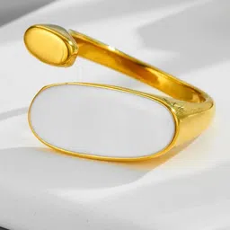 MYKI Captivating Stainless Steel Gold-Plated Stones-Studded Adjustable Finger Ring-56