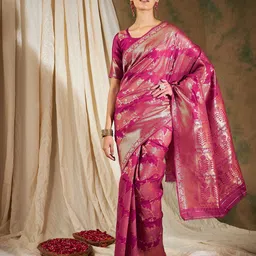 SHADOW & SAINING Woven Design Zari Silk Blend Banarasi Saree-13