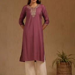 Soch Floral Embroidered Notch Neck Sequins Straight Kurta-picture-49
