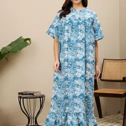 ETC Women Pure Cotton Printed Maxi Nightdress-image-49