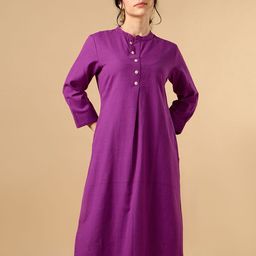 COTTONS DAILY Mandarin Collar Linen Straight Kurta-image-94
