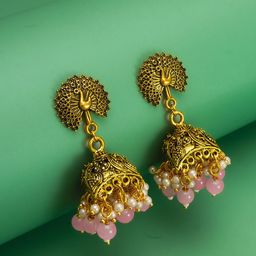 aadita Gold-Plated Pearls Beaded Dome Shaped Jhumkas-16