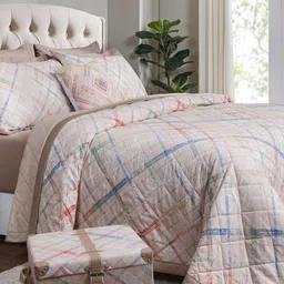 MASPAR Beige Geometric Cotton 8 Piece Double King Regular Bedding Set-30