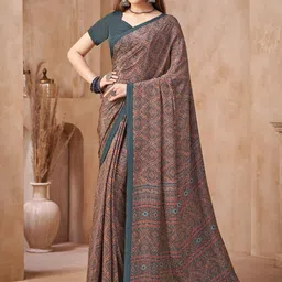 KALINI Charcoal Grey Crepe Printed Daily Wear Saree-picture-1