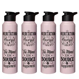 Speedex Black & Peach Coloured 4 Pieces Typography Printed Stainless Steel Water Bottle 1L-2