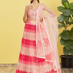 DIVASTRI Embroidered Sequinned Semi-Stitched Lehenga & Unstitched Blouse With Dupatta-picture-5