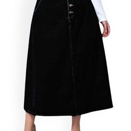 Tripursundari Fashion Plus Size Buttoned A-Line Maxi Denim Skirt-picture-13
