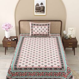 Myntra Elegant Homes Pink & Green Cotton 210 TC Single Bedsheet Set 1.52 m x 2.28 m-picture-18