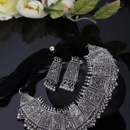 Shining Diva Silver-Plated Beaded Oxidised Jewellery Set-image-68