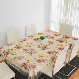 Kuber Industries Beige Waterproof Plastic 8-Seater Table Cover-39