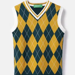 United Colors of Benetton Boys Geometric Printed Regular Fit V-Neck Argyle Sweater Vest-picture-6