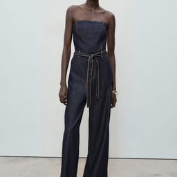 MANGO Strapless Denim Jumpsuit with Belt-picture-34