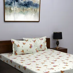 BOMBAY DYEING 525B Magenta Floral 164 TC Pure Cotton Queen Bedsheet Set-image-29