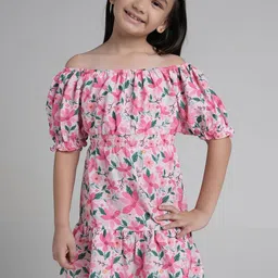 UNDER FOURTEEN ONLY Floral Print Off-Shoulder Puff Sleeve Drop-Waist Dress-picture-10