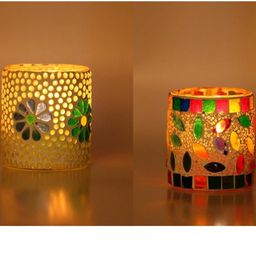 Somil Vibrant Multicolor Glass Candle Holder Add A Touch Of Magic To Diwali, Parties & Candlelight Dinners, Size-7 X 7 X 7 Cm , 7 X 7 X 7 Cm Pack OF 2-picture-34