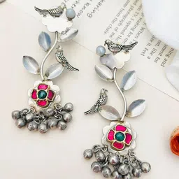 ABDESIGNS German Silver -Plated Stone Studded Classic Drop Earrings-image-64