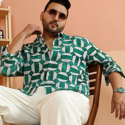 Instafab Plus Men Comfort Relaxed Fit Geometric Printed Spread Collar Casual Shirt-picture-42
