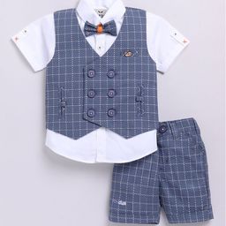 LITTLE COLLARS Boys Checked T-shirt and Shirt with Shorts-image-17