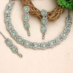 Atasi International Silver-Plated American Diamond & Crystals Studded Jewellery Set-image-49