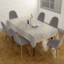 Sun Rise Peach-Coloured Set of 4 Floral 4-Seater Table Cover with Embroidered details-4
