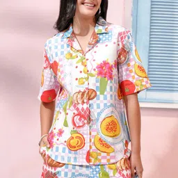 Tokyo Talkies Floral Printed Lapel Collar Short Sleeves Pure Cotton Shirt & Shorts-image-47