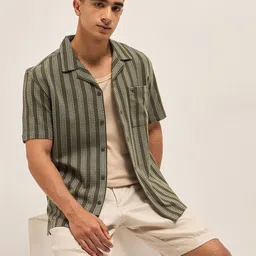 THE BEAR HOUSE Men's Pure Cotton Striped Regular Fit Shirt-image-85