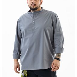 Snitch Plus Size Band Collar Roll-Up Sleeves Straight Kurta-image-90