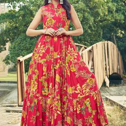 CHANSI Floral Printed Pleated Flared Maxi Dress-image-51