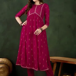 Sangria Women Zari Sequence Embroidered Straight Kurta With Trousers-13