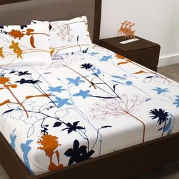 Myntra Elegant Homes White & Yellow Printed 300TC Fitted King Bedsheet Set-1.98 m x 1.82 m-image-98