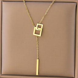 Designs & You Gold-Plated Stainless Steel Square Pendants with Chains-image-56