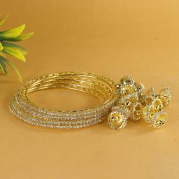 ZULKA Set Of 4 Gold-Plated American Diamond Stone Studded Latkan Bangles-2