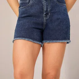 DOLCE CRUDO Women Relaxed Fit Washed High-Rise Denim Shorts-image-45