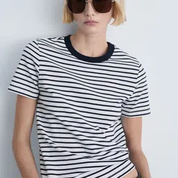 MANGO Women Striped Pure Cotton T-shirt-image-84
