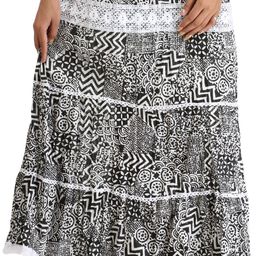 Exotic India Printed Flared Maxi Skirt-image-54