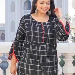 IKRASS Women Checks Printed Bell Sleeve Top-32