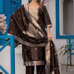 KALINI Floral Woven Design Kurta With Trousers & Dupatta-56