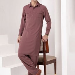 BARARA ETHNIC Shirt Collar Long Sleeves Pathani Kurta with Trousers-image-30