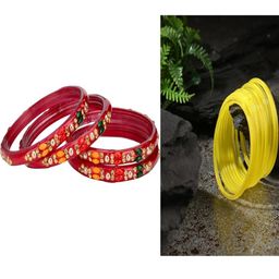 SOMIL Set Of 16 Red And Yellow Glass Artificial Stones and Beads Bangles-image-71